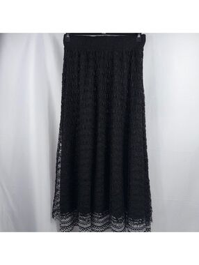 Lapis Women’s Black Crochet Lace Maxi Skirt Size M Boho Tiered